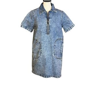 Blank NYC Denim Dress Size Medium Acid Wash A-Line Mini Short Sleeve Pockets NEW